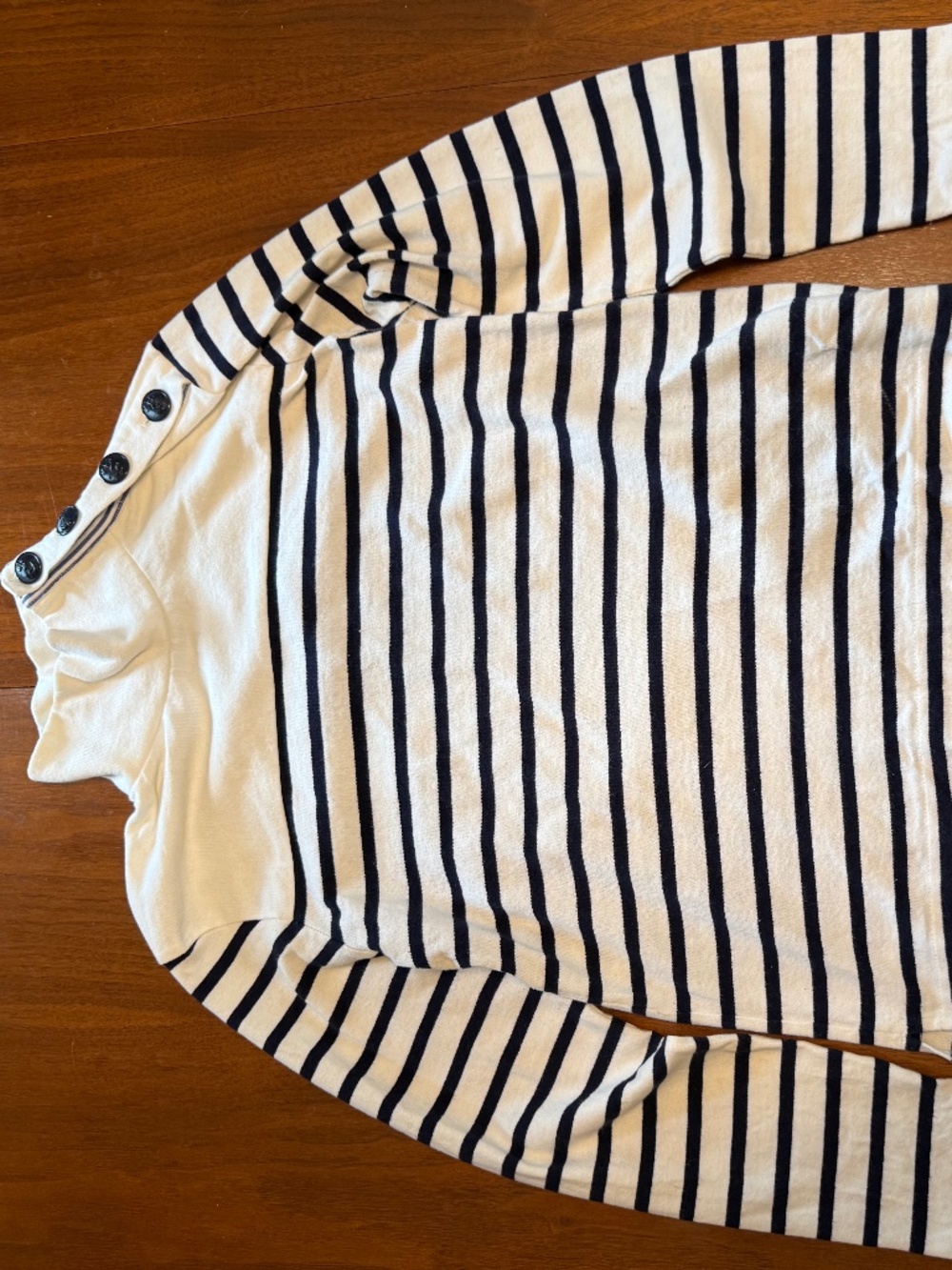XXS women’s J Crew cotton Navy and White Striped Turtleneck with Metal Buttons
